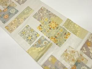 変わり横段・短冊に華紋・花唐草模様織出し袋帯